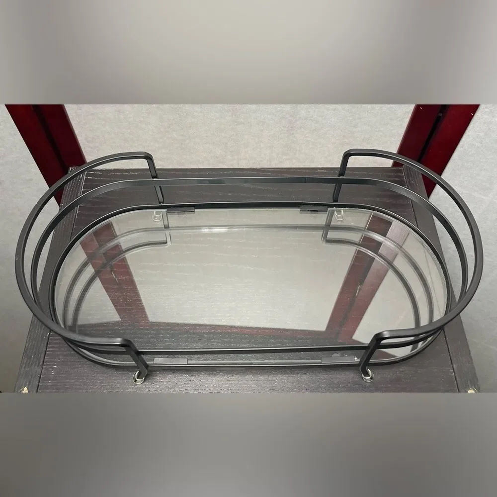 Black Metal Vanity Organizer with Glass Shelf